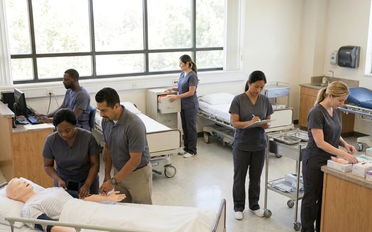 State Career College students training in a healthcare classroom